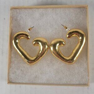 J.Crew Flynn Heart Hoop Chunky Statement Trendy Gold 1.5" Earrings #BX283